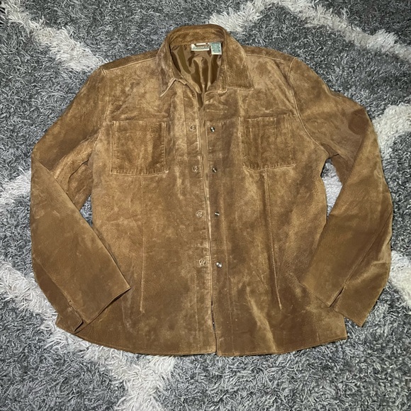 St. John's Bay Tan Genuine Leather Button Down Shirt - Picture 1 of 8